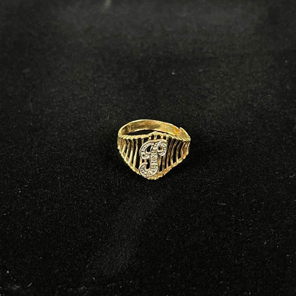 Vintage 14K Yellow Gold Diamond Initial P Ring Openwork Estate Jewelry 2.0g